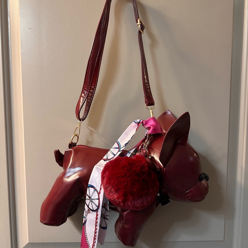 Stylish Burgundy Dog-Shaped Handbag Bundle